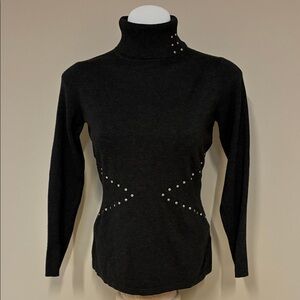 Laura Dark Grey Turtleneck Sweater with Silver Stud Accents; Lightweight; Sz: Sm